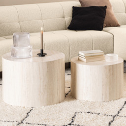 Florence Dice Round Light Travertine Effect Coffee Table Set of 2 - Brown - Furniture To Go - Wilko - thumbnail 1