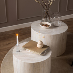 Florence Dice Round Light Travertine Effect Coffee Table Set of 2 - Brown - Furniture To Go - Wilko - thumbnail 7