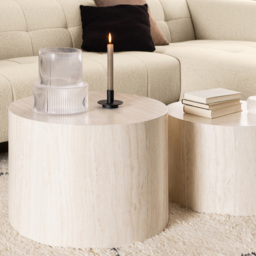 Florence Dice Round Light Travertine Effect Coffee Table Set of 2 - Brown - Furniture To Go - Wilko - thumbnail 6