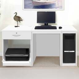 R White Cabinets Single Drawer White Set-10 Desk with Printer Shelf - Size: 72.8 x 150 x 54cm - Wilko - thumbnail 1