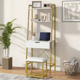 Costway 2 Shelf Golden Vanity Dressing Table Set with Flip Top Mirror - Size: 101 x 48 x 29cm - Wilko