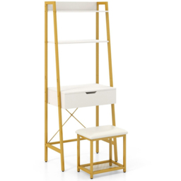 Costway 2 Shelf Golden Vanity Dressing Table Set with Flip Top Mirror - Size: 101 x 48 x 29cm - Wilko - thumbnail 3