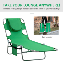 Outsunny Green 5 Level Adjustable Folding Sun Lounger with Reading Hole - Size: 72 x 11 x 57cm - Wilko - thumbnail 6
