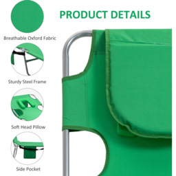 Outsunny Green 5 Level Adjustable Folding Sun Lounger with Reading Hole - Size: 72 x 11 x 57cm - Wilko - thumbnail 7