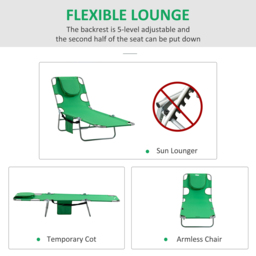 Outsunny Green 5 Level Adjustable Folding Sun Lounger with Reading Hole - Size: 72 x 11 x 57cm - Wilko - thumbnail 5