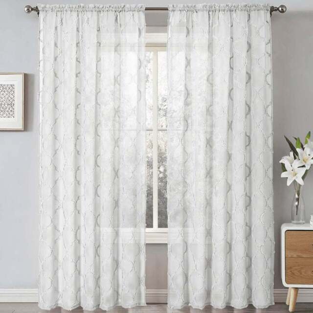 Velosso Tufted White Mariella Sheer Voile Panel Curtain 150 x 122cm - Size: W 150 x D 122cm - Wilko - image 1