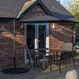 Samuel Alexander 6 Seater Rectangular Outdoor Dining Bench Set with Black Banana Parasol and Base - Wilko - thumbnail 1