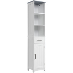 Kleankin Single Door Single Drawer White Tall Floor Cabinet - Size: 34 x 30 x 163cm - Wilko - thumbnail 3