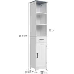 Kleankin Single Door Single Drawer White Tall Floor Cabinet - Size: 34 x 30 x 163cm - Wilko - thumbnail 6