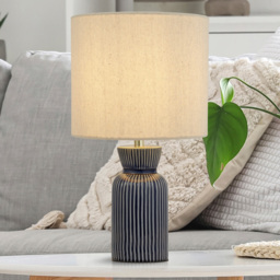 Lighting Collection Ceramic Ridge Table Lamp - Size: 39 x 22 x 22cm - Blue - Wilko - thumbnail 3