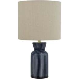 Lighting Collection Ceramic Ridge Table Lamp - Size: 39 x 22 x 22cm - Blue - Wilko - thumbnail 1