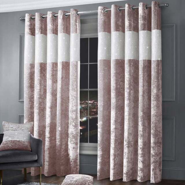 Intimates Diamante Blush Pink Crushed Velvet Eyelet Curtains 168 x 137cm - Size: W 168 x D 137cm - Wilko - image 1