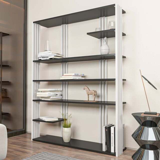 Decorotika Jeni 6 Shelf Anthracite and White Bookcase - Size: 160 x 120 x 29.6cm - Multi - Wilko - image 1