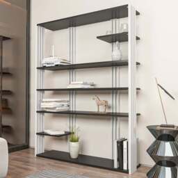 Decorotika Jeni 6 Shelf Anthracite and White Bookcase - Size: 160 x 120 x 29.6cm - Multi - Wilko