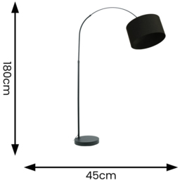 ValueLights Louis Black Fabric Drum Shade Black Curved LED Floor Lamp - Size: 180 x 45 x 105cm - Wilko - thumbnail 5
