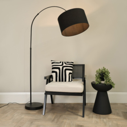 ValueLights Louis Black Fabric Drum Shade Black Curved LED Floor Lamp - Size: 180 x 45 x 105cm - Wilko - thumbnail 3