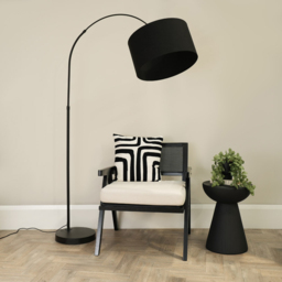 ValueLights Louis Black Fabric Drum Shade Black Curved LED Floor Lamp - Size: 180 x 45 x 105cm - Wilko - thumbnail 4