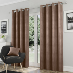 Enhanced Living Goodwood Bronze Embossed Wave Thermal Eyelet Curtain 168 x 229cm - Brown - Wilko