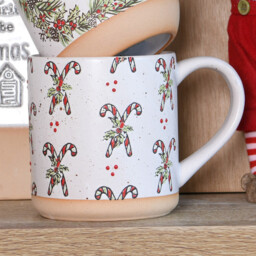 Festive Stone Candy Cane Mug - White - Wilko - thumbnail 2