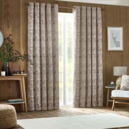 furn. Winter Woods Taupe Animal Chenille Eyelet Curtains 168 x 183cm - Size: W 168 x D 183cm - Brown - Wilko