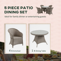 Outsunny PE Rattan 4 Seater Garden Dining Set Mixed Grey - Wilko - thumbnail 5