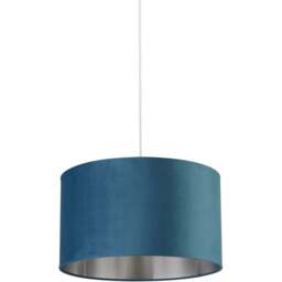 Lighting Collection Teal Silver Inner Velvet Drum Shade 45cm - Size: 26 x 45 x 45cm - Blue - Wilko