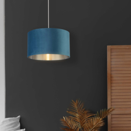 Lighting Collection Teal Silver Inner Velvet Drum Shade 45cm - Size: 26 x 45 x 45cm - Blue - Wilko - thumbnail 3