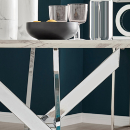 Furniturebox Arona Kensington Marble Effect 6 Seater Round Dining Set White Chrome and Grey - Wilko - thumbnail 7