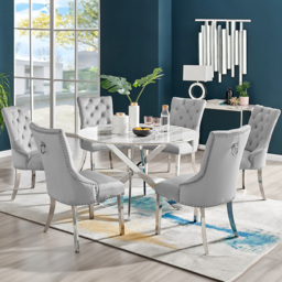 Furniturebox Arona Kensington Marble Effect 6 Seater Round Dining Set White Chrome and Grey - Wilko - thumbnail 1
