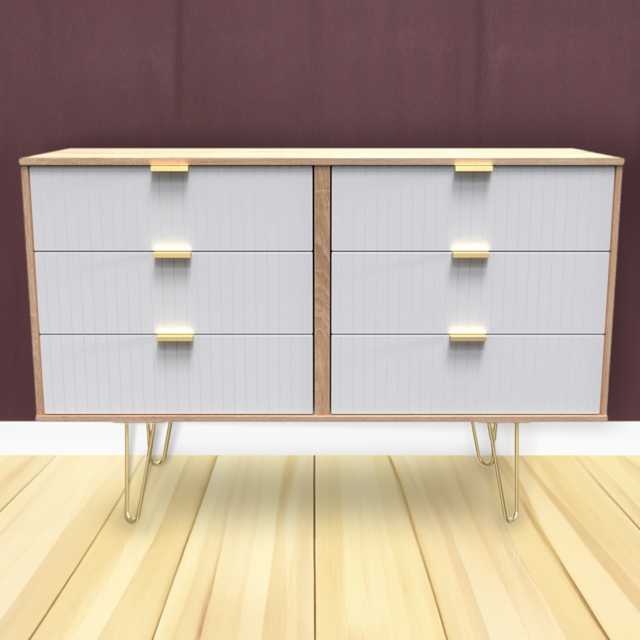 Crowndale 6 Drawer White Matt and Bardolino Oak Wide Chest of Drawers Ready Assembled - Wilko - image 1