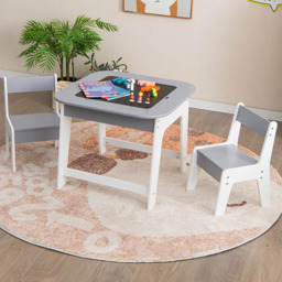 Costway 2 Seater Kids Grey Table and Chair Set with Hidden Storage - Size: 70 x 68 x 9cm - Wilko - thumbnail 1