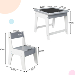 Costway 2 Seater Kids Grey Table and Chair Set with Hidden Storage - Size: 70 x 68 x 9cm - Wilko - thumbnail 4