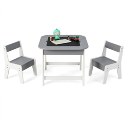 Costway 2 Seater Kids Grey Table and Chair Set with Hidden Storage - Size: 70 x 68 x 9cm - Wilko - thumbnail 3