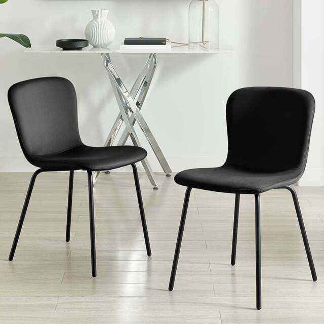 Furniturebox Sienna Set of 2 Black Velvet Dining Chairs - Wilko - image 1
