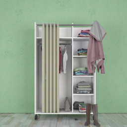Florence Uppsala 6 Shelf White Open Mobile Wardrobe with Beige Textile Curtain - Size: Doorless - Furniture To Go - Wilko - thumbnail 7