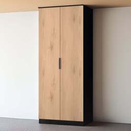 Crowndale Java 2 Door Slatt Effect and Black Wardrobe - Wilko