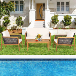 Costway 4 Seater White Patio Acacia Wood Furniture Set - Wilko