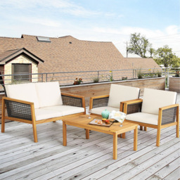 Costway 4 Seater White Patio Acacia Wood Furniture Set - Wilko - thumbnail 5