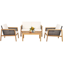 Costway 4 Seater White Patio Acacia Wood Furniture Set - Wilko - thumbnail 3