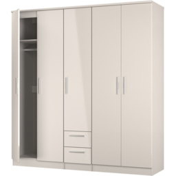 Crowndale Knightsbridge 5 Door 2 Drawer Kashmir Gloss Tall Wardrobe Ready Assembled - Kashmir Gloss & Kashmir - Wilko - thumbnail 6