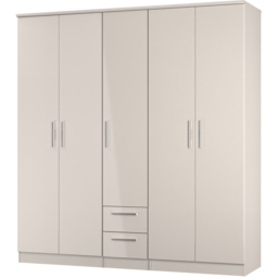 Crowndale Knightsbridge 5 Door 2 Drawer Kashmir Gloss Tall Wardrobe Ready Assembled - Kashmir Gloss & Kashmir - Wilko - thumbnail 4