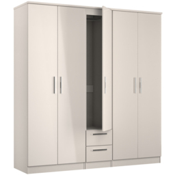 Crowndale Knightsbridge 5 Door 2 Drawer Kashmir Gloss Tall Wardrobe Ready Assembled - Kashmir Gloss & Kashmir - Wilko - thumbnail 5