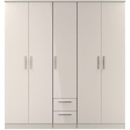 Crowndale Knightsbridge 5 Door 2 Drawer Kashmir Gloss Tall Wardrobe Ready Assembled - Kashmir Gloss & Kashmir - Wilko - thumbnail 3
