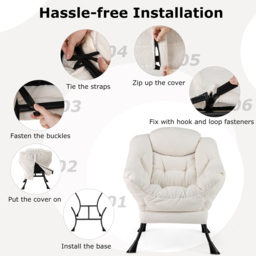 Costway Beige Large Lazy Chair With Pillow and Storage Pocket - Size: Single - Cream - Wilko - thumbnail 6