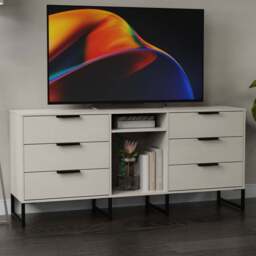 Crowndale Hong Kong Ready Assembled 6 Drawer Kasmir Ash Media TV Unit - Size: 40 x 152 x 74cm - Cream - Wilko