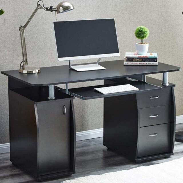 Deluxe Computer Desk with 3 Drawers & Storage Cabinet - Black - Size: 74 x 120 x 55cm - Wicklow - Wilko - image 1
