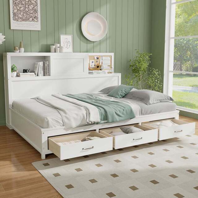Costway Double 3 Drawer Daybed Frame - White - Wilko - image 1