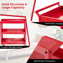 Costway 3 Shelf Red Kitchen Trolley - Size: 78.7 x 45.7 x 27.94cm - Wilko - thumbnail 5