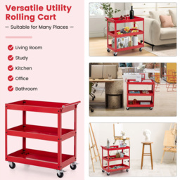Costway 3 Shelf Red Kitchen Trolley - Size: 78.7 x 45.7 x 27.94cm - Wilko - thumbnail 6