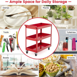 Costway 3 Shelf Red Kitchen Trolley - Size: 78.7 x 45.7 x 27.94cm - Wilko - thumbnail 4